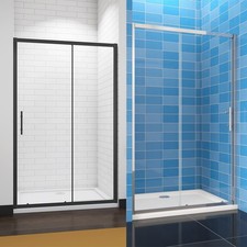 Chrome/Black Shower Enclosure Walk in Sliding Shower Door Glass Screen Cubicle
