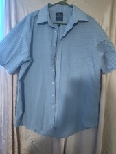 Stafford Travel Performance Button Up Super Shirt 17 1/2 Blue Ck Short Sleeve