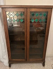 Antique 1900-1920’s Stained Glass Arts and Crafts Bookcase