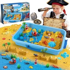 Pirate Treasure Chest Sensory Bin,Play Sand Kit for Boys with Pirate Accessories