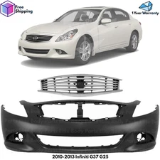 Front Bumper Cover Paintable & Grille Chrome Kit For 2010-2013 Infiniti G37 G25