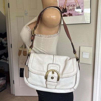 Y2K Vintage Coach Soho White Leather and Brown strap shoulder bag
