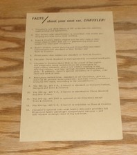 Original 1970 Chrysler Facts Questions Sales Sheet Brochure Original 1970 Chrysler Facts Questions Sales Sheet Brochure