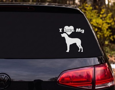 I Love My Weimaraner Silhouette Standing Dog Heart Vinyl Decal Sticker