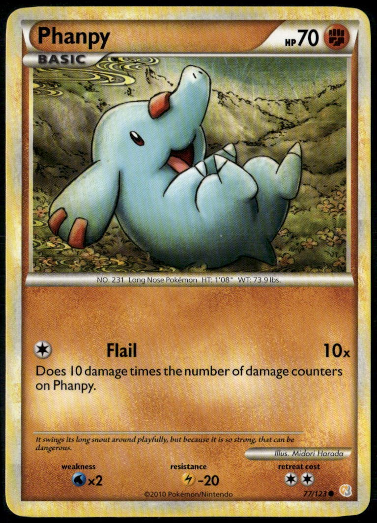 Phanpy 77/123 Common HeartGold & SoulSilver LP Pokemon Card