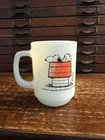VTG Snoopy Peanuts  Fire-King Milk Glass "I Think I'm Allergic to Morning!" Mug
