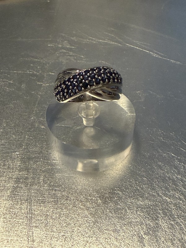 925 Sterling Silver Sapphire Crossover Band Ring Size 7.5, 8