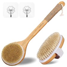 TEMEAYE Dry Brushing Body Brush Natural Boar Bristle Wood Handle 2Pcs-Set