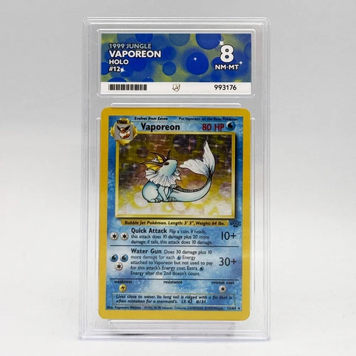 Vaporeon 12/64 1999 Jungle Rare Holo ACE Graded 8 Near Mint