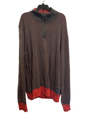 Calvin Klein Jeans Mens XL Half-Zip Sweater Red/Brown Ribbed Knit Collar & Cuffs