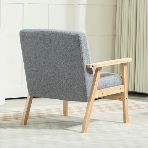 Modern Accent Chair Cashmere Cushions Wide Seat Wood Frame Armchair Grey - Picture 7 of 12