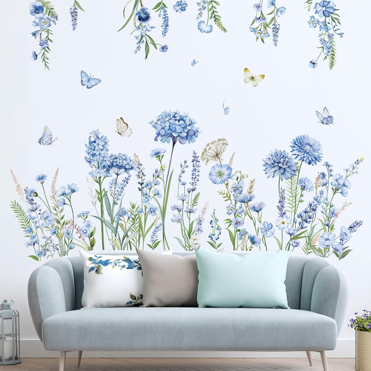 Wildflower Wall Stickers Blue Floral Garden Flower Wall Decals Girls Bedroom Bab