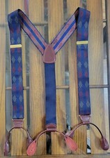 Men's Suspenders Navy/Red /Brown Leather