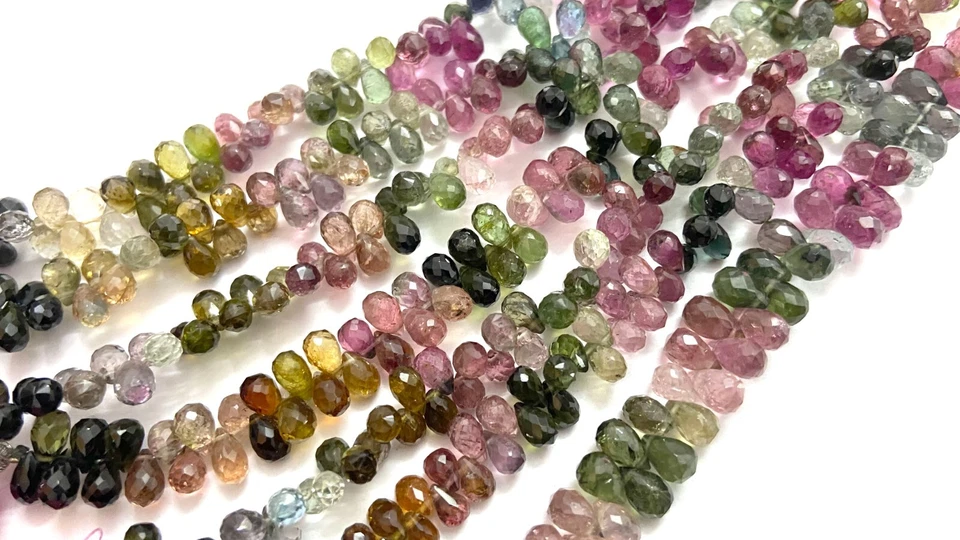 Natural Multi Tourmaline Faceted Drops Shape Beads Tourmaline Briolette Jewelry - Image 3 of 4