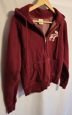 VINTAGE 90s - Moose Logo Camp David Half-Zip Hoodie Pullover Size S Womens