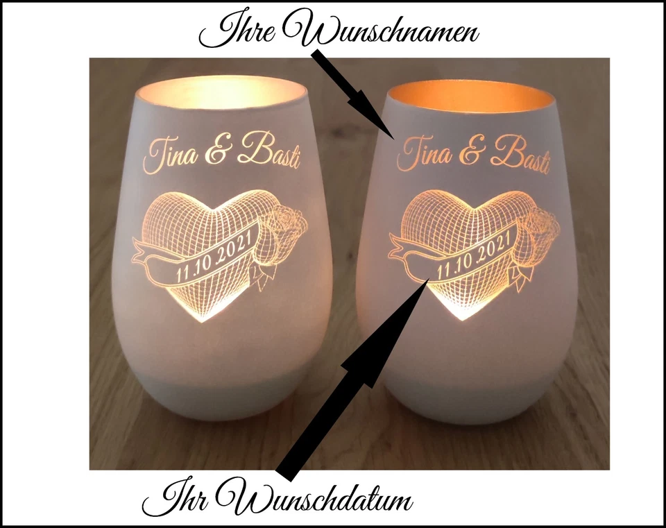 Valentinstag Hochzeitsgeschenk Windlicht mit persönlicher Gravur Glas Liebe - Bild 4 von 4