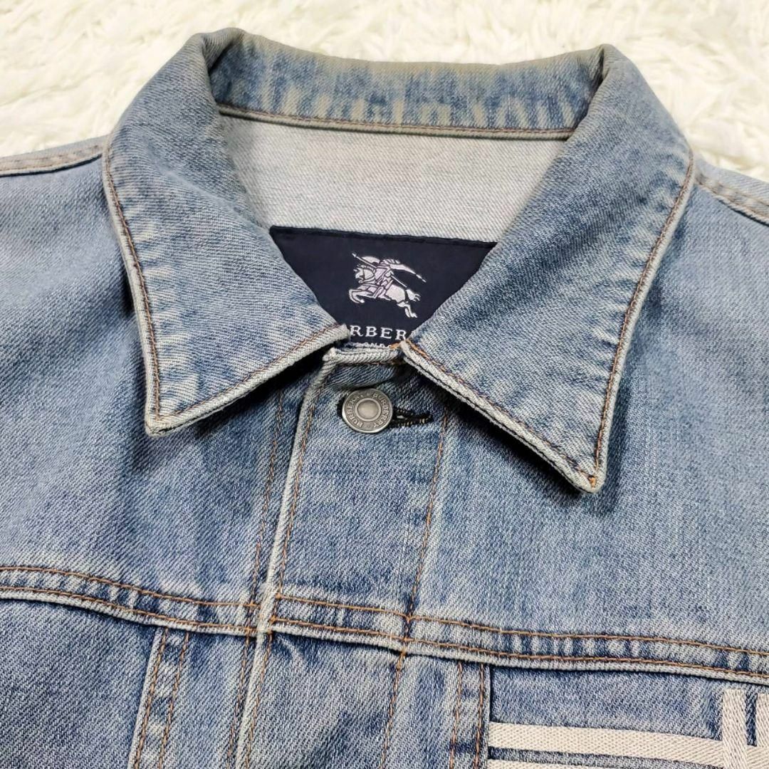 Burberry Denim Jacket Blue Nova Check Silver Button Mens
