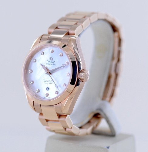 Omega Uhr Seamaster 18K Sedna Roségold Aqua Terra 150m 34mm MOP Dial Diamond B+P - Bild 3 von 18
