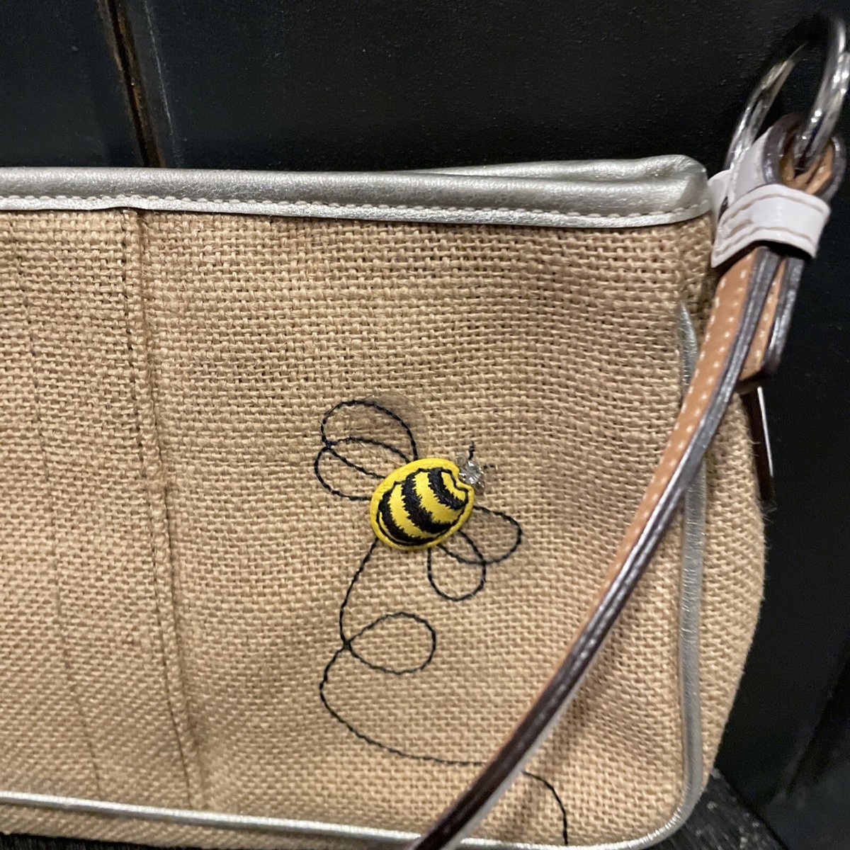 COACH Limited Edition Straw Floral Bumble Bee Pochette Small Purse