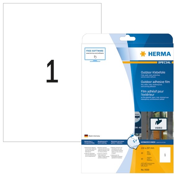 Herma 9500 Etiketten A4 Outdoor Klebefolie 210X297 Mm Weiß Extrem Stark Haftend-image
