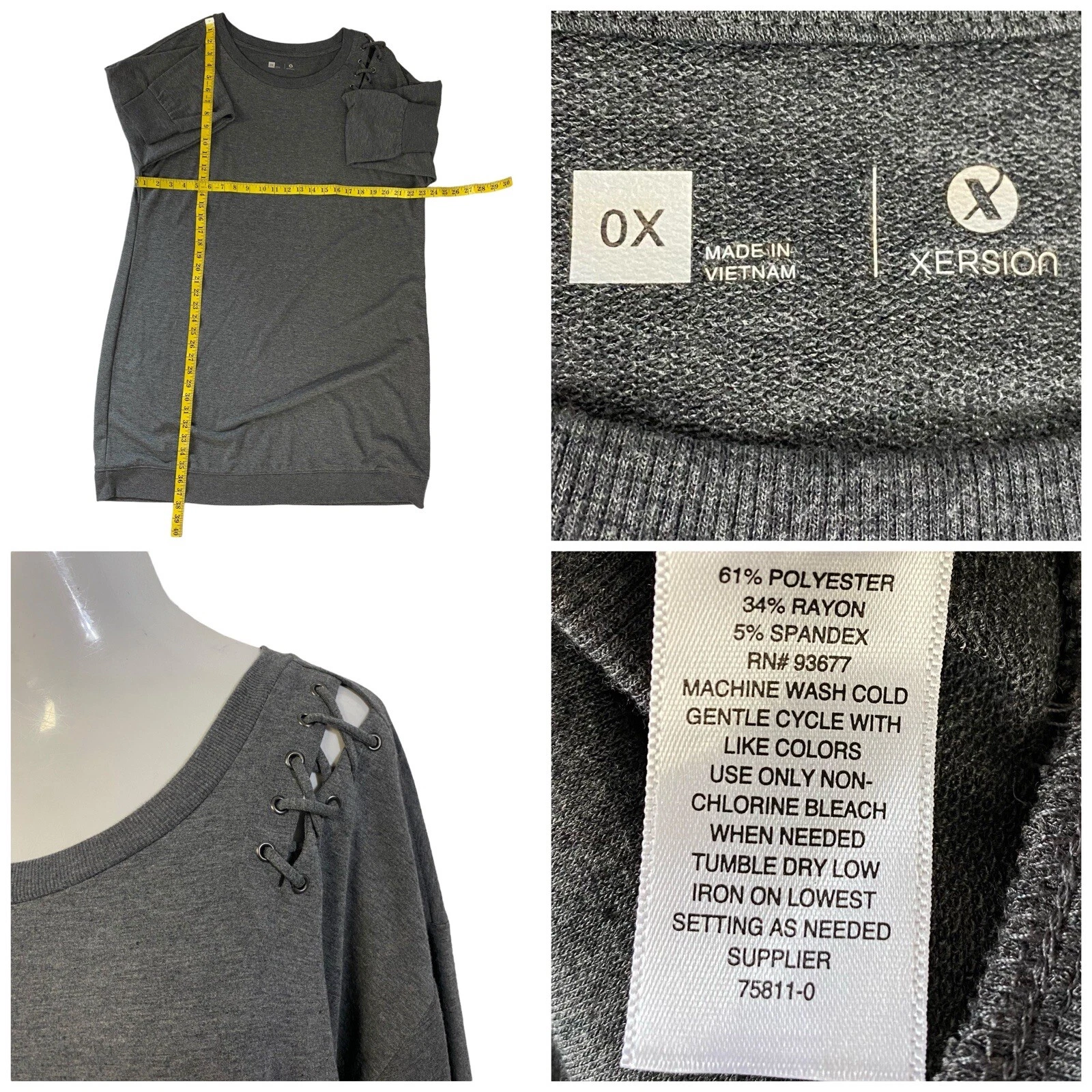 VETEMENTS Xersion Dress Womens Sz X 14W Athleisure Gray Grommet Lattice Shoulder Knit Cozy