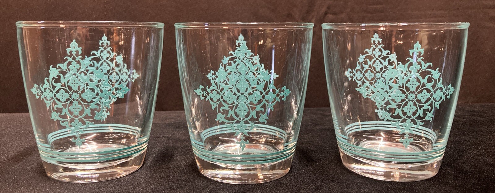 Vintage Blue Lace Pattern Hazel Atlas Half Pint Sour Cream Glasses Set of 3