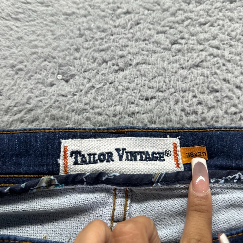 Jeans Tailor Vintage Para Hombre 36x30 Azul Algodón Lavado Oscuro Elastizados Ajustados Rectos Foto 3 de 4