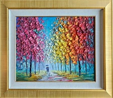 Slava Ilyayev ORIGINAL PAINTING Hand Signed oil impasto Dog Colorful tree art