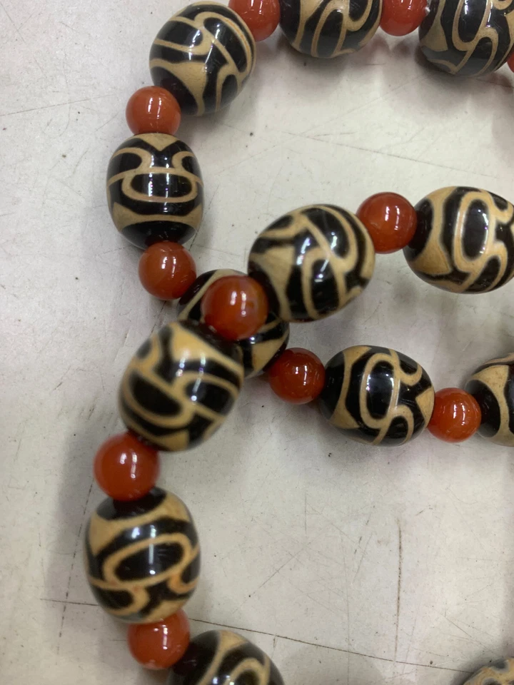 2 шт. Тибетский Натуральный Агат Дзи * Ритуальный* Бусины С Красными Агатовыми Бусинами Браслеты - Изображение 3 из 4