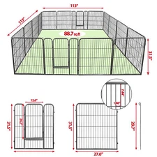 Dog Playpen 32" Large Metal Exercise Puppy Pen Pet Fence Outdoor 16 Panels Black