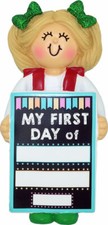 My 1st Day of School Female, Blonde Personalized Christmas Ornament