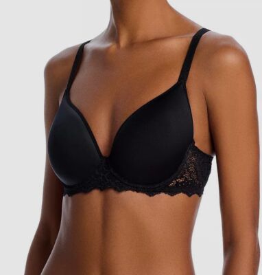 Simone Perele Women's Black Caresse 3D Plunge Lace Underwire Bra Size 38C