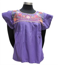 Blusa Campesina Mexicana Bordada a Mano Top Colores Estilo Vintage Túnica Morado Oscuro