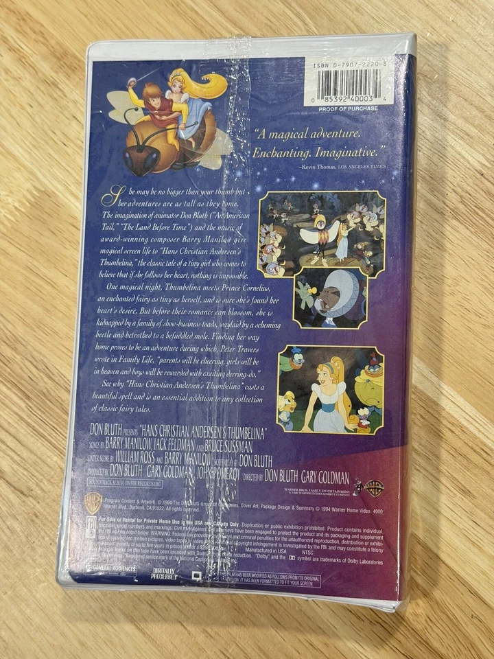 Thumbelina VHS Sealed Free Silver Plated Charm Bracelet Warner Bros 1994 - Image 4 of 4
