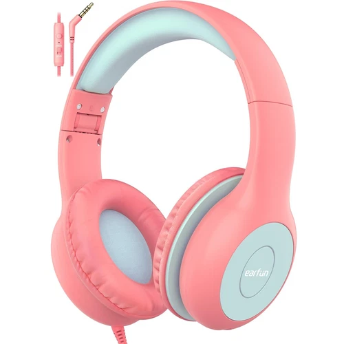 Kids Headphones Wired with Microphone, 85/94dB Volume Limit/Pink Blue