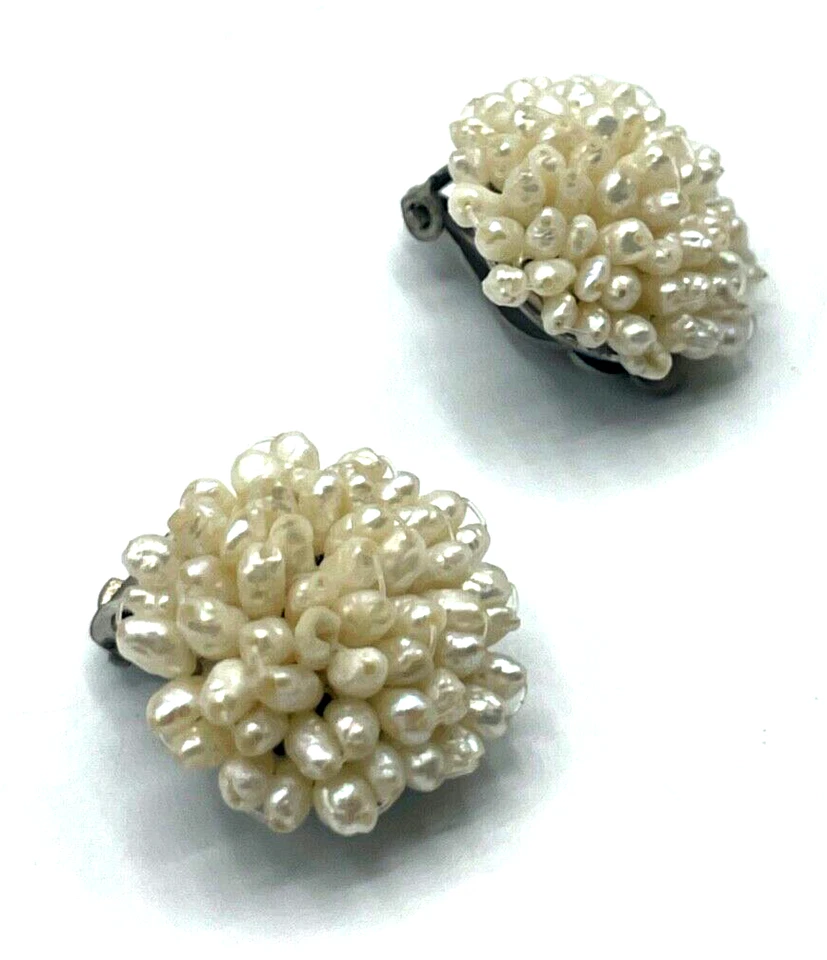 Gr. Ohrringe Ohrclips Clips echte Perlen Handarbeit 70er Jahre Ø 22 mm gepflegt - Bild 4 von 4