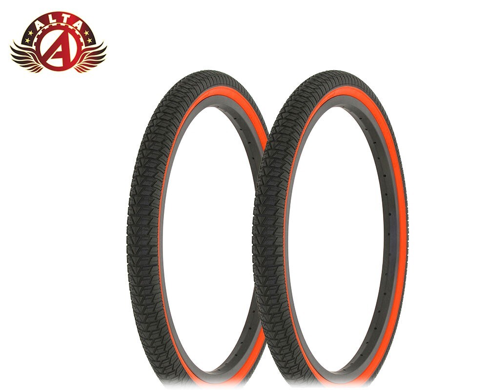 2 Alta Performance BMX BICYCLE Infection FREESTYLE TIRE 20" x 1.75" BLACK/RED.