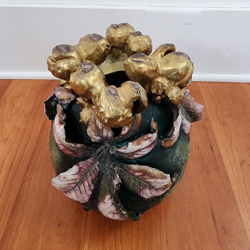 Raro VASO FIORI CAUBUCHON CERAMICA ANFORA AUSTRIACA 11 X 9 POLLICI VASO ART NOUVEAU - Foto 14 di 17