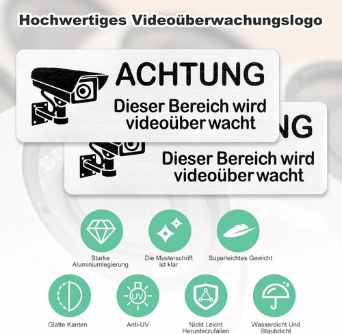 Alu 85x30mm Schild Videoüberwachung Kameraüberwachung Schild mit 3M klebeband - Bild 7 von 14