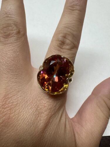 10k Yellow Gold 15ct Sunrise Topaz And .02ct Diamond Ring Sz 9.75 $1,700 - Picture 6 of 7