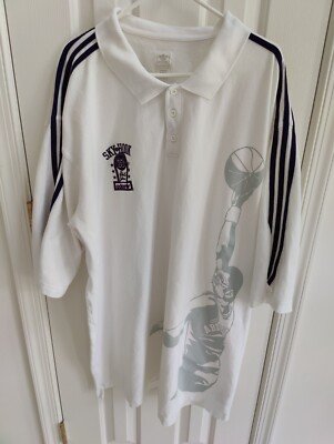 Adidas KAREEM ABDUL JABBAR SKYHOOK POLO Shirt~Mens sz 3XT white Vintage Used