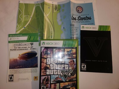Grand Theft Auto V (Microsoft Xbox 360, 2013)W manual,  Atomic blimp code, Map