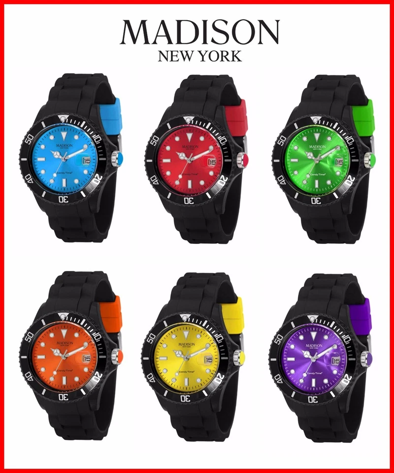 Madison New York Black Line Silikon Uhr Farbige Uhren Damen Gummi Bunte Unisex - Bild 1 von 1