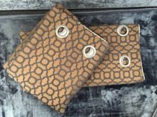 Next Woven Geometric BRONZE / COPPER / GREY Eyelet Lined Curtains 135x137CM