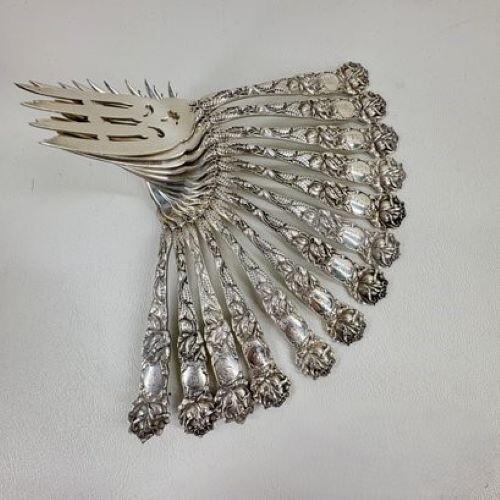 Rare 6" Alvin Bridal Rose Sterling Silver Pierced Salad Fork -w/ Monos