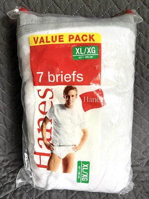 Hanes 7 Pk  100% Cotton White Briefs Mens XL/XG 42  ''Tighty Whitey'' 2006 NOS-NEW