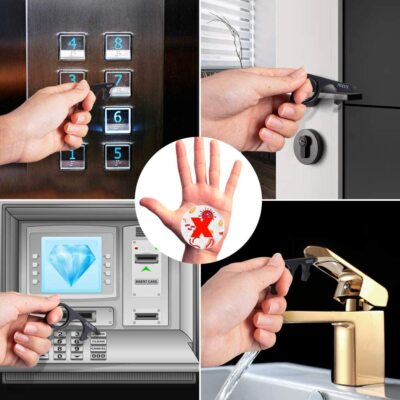 No Touch Door Opener Tool 2-Pack – Hands-Free Keychain Hook For Public Handles, Touchscreens, Elevator Buttons & More (Black)