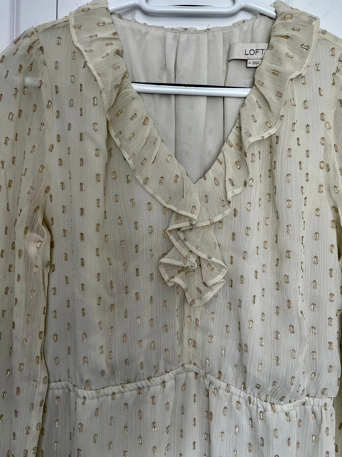 OFF WHITE Abito LOFT Off White G Shimmer con scollo a V e volant manica lunga donna taglia M