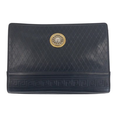 VERSACE Sunburst business bag Black Gold Hardware SilverHardware leather