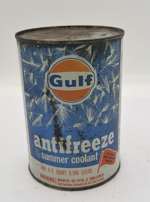 #ad Gulf Anti Freeze And Summer Coolant One Quart Tin Can FULL SEALED NOS OIL GAS AD $37.95